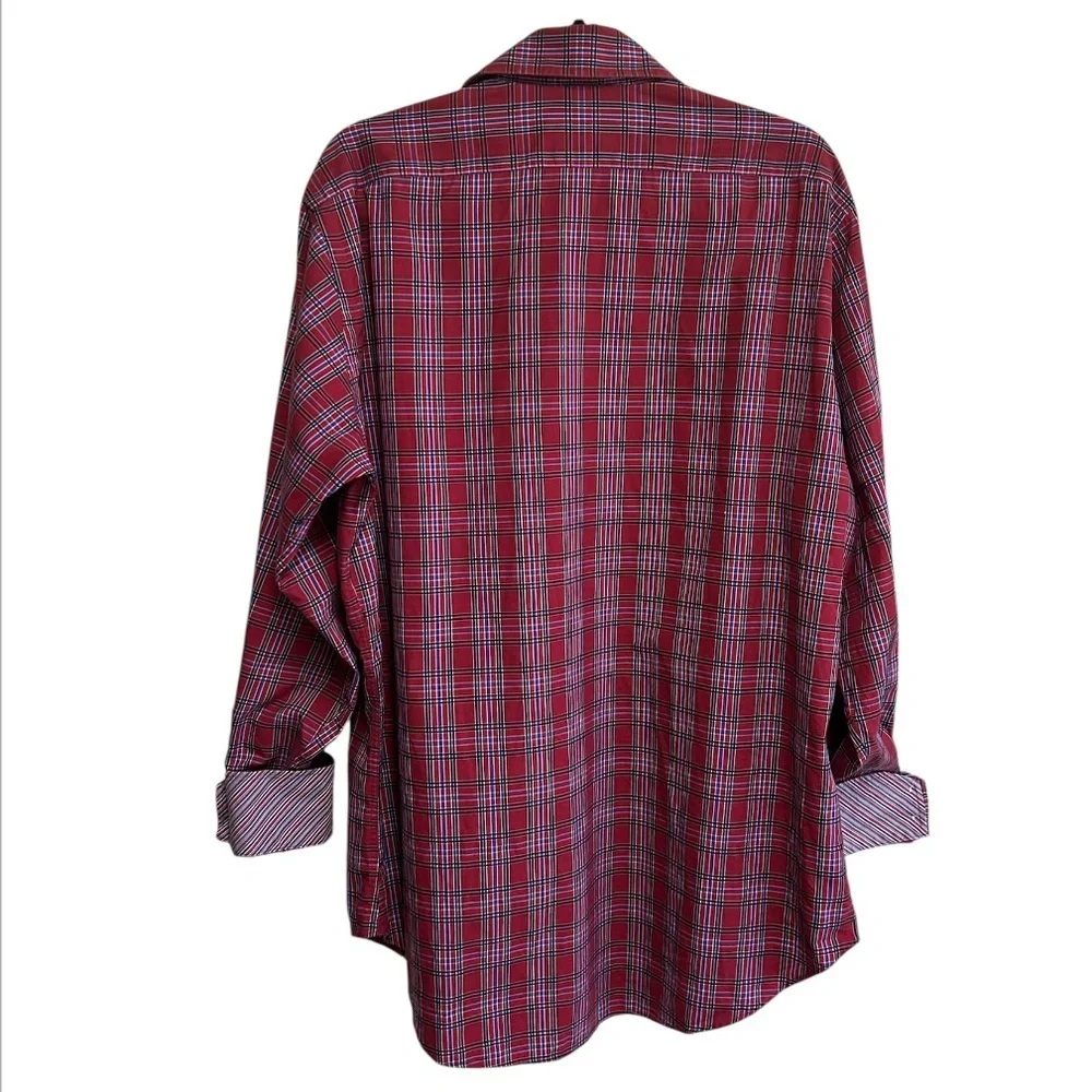 Thomas Dean Shirt Size XL Red Plaid Flip Cuffs Long Sleeves
